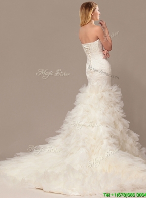 Elegant Mermaid Court Train Wedding Dresses with Ruffles