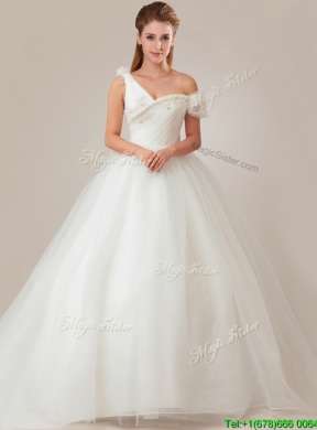 Fashionable Asymmetrical Wedding Dresses with Beading and Ruching