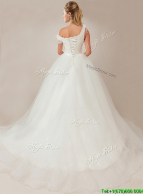 Fashionable Asymmetrical Wedding Dresses with Beading and Ruching