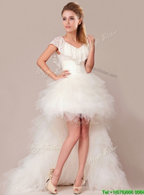 Fashionable High Low Detachable Wedding Dresses with Lace and Ruffles