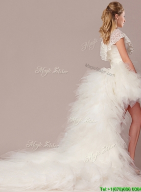 Fashionable High Low Detachable Wedding Dresses with Lace and Ruffles