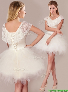 Fashionable High Low Detachable Wedding Dresses with Lace and Ruffles