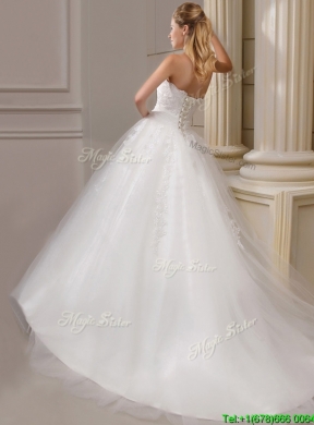 Gorgeous Ball Gown Court Train Wedding Dresses with Appliques and Ruching