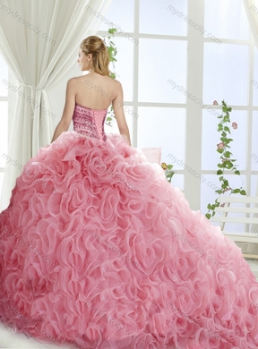 Artistic Rolling Flowers Brush Train Best Quinceanera Dresses with Beading