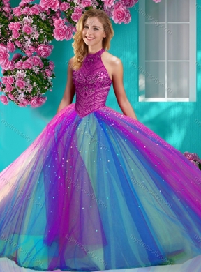 Exclusive Halter Top Really Puffy 2016 Quinceanera Dresses with Beading and Appliques