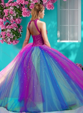 Exclusive Halter Top Really Puffy 2016 Quinceanera Dresses with Beading and Appliques