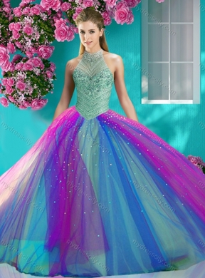 Exclusive Halter Top Really Puffy 2016 Quinceanera Dresses with Beading and Appliques