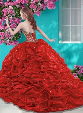 Fashionable Beaded and Ruffled Quinceanera Dress with Brush Train