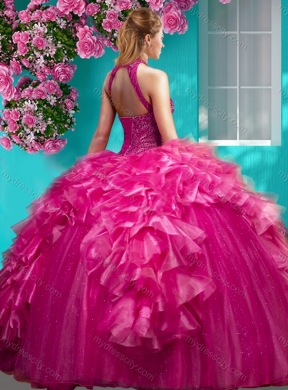 Gorgeous Beaded and Ruffled Quinceanera Dress with Halter Top