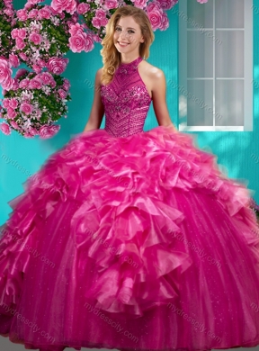 Gorgeous Beaded and Ruffled Quinceanera Dress with Halter Top