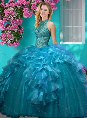 Gorgeous Beaded and Ruffled Quinceanera Dress with Halter Top