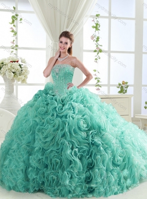 Lovely Brush Train Mint 2016 Quinceanera Dresses with Beading