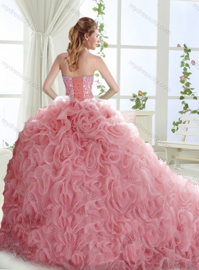 Lovely Brush Train Mint 2016 Quinceanera Dresses with Beading