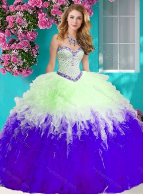 The Super Hot Gradient Color Big Puffy 2016 Quinceanera Dresses with Beading and Ruffles