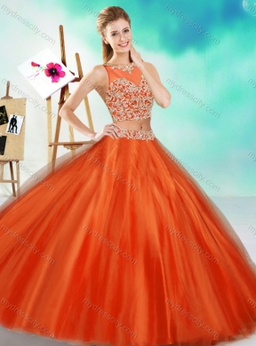 Two Piece See Through Scoop Quinceanera Dress with Beading and Appliques