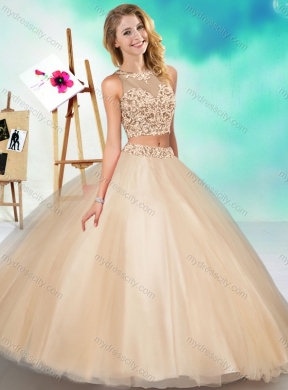 Two Piece See Through Scoop Quinceanera Dress with Beading and Appliques