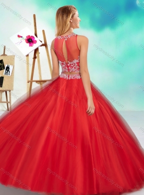 Two Piece See Through Scoop Quinceanera Dress with Beading and Appliques