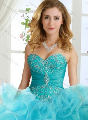 Beaded and Applique Big Puffy Detachable Quinceanera Dresses in Aqua Blue