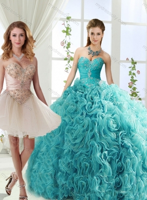 Beaded and Applique Big Puffy Detachable Quinceanera Dresses in Aqua Blue