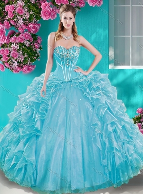 Beaded Bodice Aqua Blue Classic Quinceanera Dresses with Removable Skirt