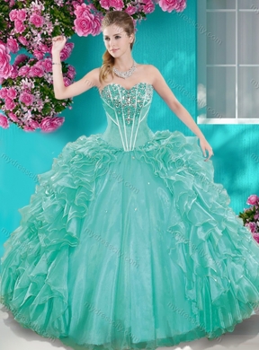 Beaded Bodice Aqua Blue Classic Quinceanera Dresses with Removable Skirt