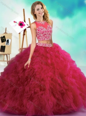 Classical Beaded and Ruffled Fuchsia Best Quinceanera Dresses with See Through