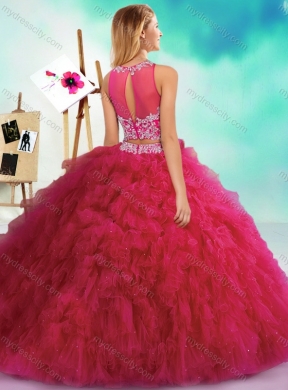 Classical Beaded and Ruffled Fuchsia Best Quinceanera Dresses with See Through