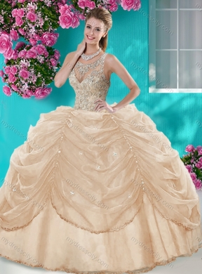 Classical Big Puffy Champagne Quinceanera Dress with Beading and Bubbles