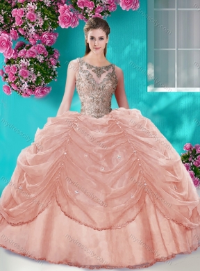 Classical Big Puffy Champagne Quinceanera Dress with Beading and Bubbles