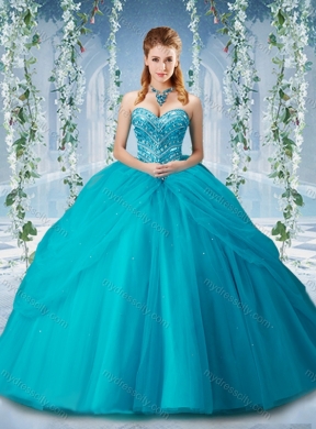 Elegant Beaded and Ruffled Big Puffy Quinceanera Dress in Baby Blue