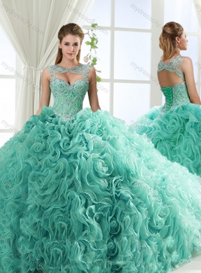 Fashionable Brush Train Detachable Quinceanera Skirts with Beading and Rolling Flower