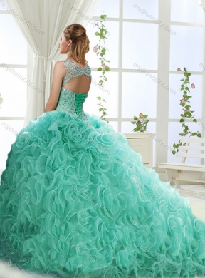 Fashionable Brush Train Detachable Quinceanera Skirts with Beading and Rolling Flower