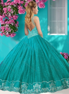 Fashionable See Through Scoop Classic Quinceanera Dresses with Beading and Appliques