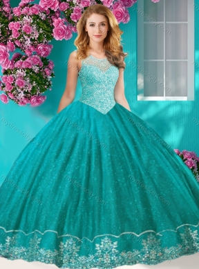 Fashionable See Through Scoop Classic Quinceanera Dresses with Beading and Appliques