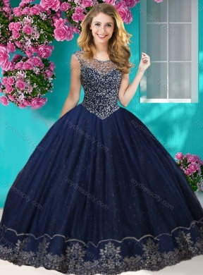 Fashionable See Through Scoop Classic Quinceanera Dresses with Beading and Appliques