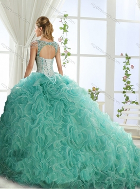 Gorgeous Rolling Flowers Deep V Neck Detachable Quinceanera Skirts with Cap Sleeves