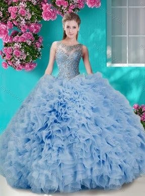 Gorgeous See Through Beaded Scoop  Best Quinceanera Dresses in Champagne