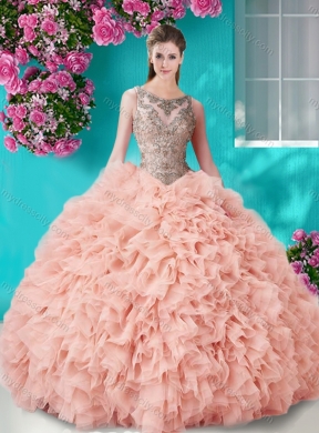 Gorgeous See Through Beaded Scoop  Best Quinceanera Dresses in Champagne