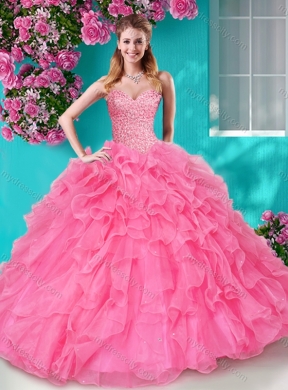 Lovely Beaded and Ruffles Sweetheart Classic Quinceanera Dresses in Big Puffy