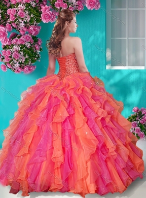 Lovely Beaded and Ruffles Sweetheart Classic Quinceanera Dresses in Big Puffy