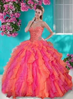 Lovely Beaded and Ruffles Sweetheart Classic Quinceanera Dresses in Big Puffy