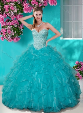 Lovely Beaded and Ruffles Sweetheart Classic Quinceanera Dresses in Big Puffy