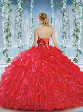 Modest Beaded and Ruffled Big Puffy Classic Quinceanera Dresses in Organza and Taffeta