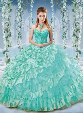 Modest Beaded and Ruffled Big Puffy Classic Quinceanera Dresses in Organza and Taffeta