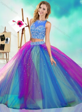 Rainbow Colored Big Puffy Detachable Quinceanera Dress with See Through