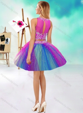 Rainbow Colored Big Puffy Detachable Quinceanera Dress with See Through