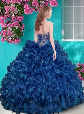 Really Puffy Ruffled and Rhinestoned Quinceanera Dress with Blue Beading