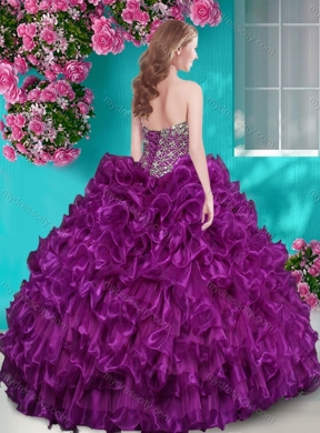 Really Puffy Ruffled and Rhinestoned Quinceanera Dress with Blue Beading