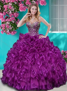 Really Puffy Ruffled and Rhinestoned Quinceanera Dress with Blue Beading