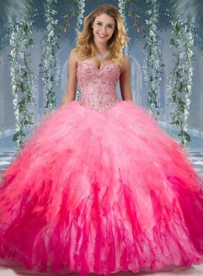 Exclusive Beaded and Ruffled Organza Pretty Quinceanera Dresses in Gradient Color